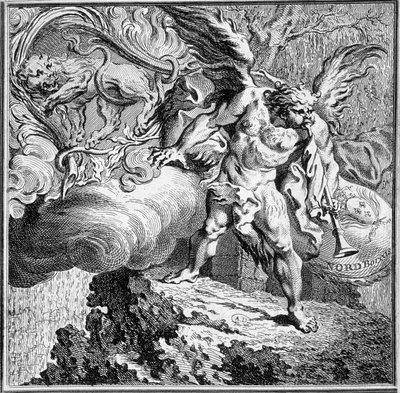 Allegori om nordavinden. 1700-talls gravering. av Unknown artist
