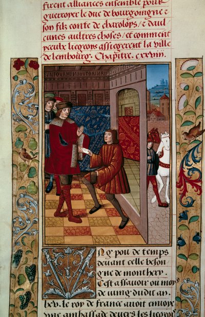 Allianse av Louis XI (1423-1483) med Liegeois mot Charles the Temeraire Miniature fra "Chronicles d