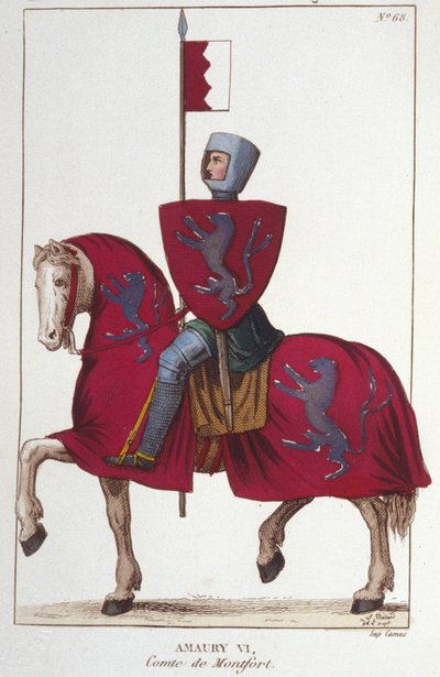 Amaury VI, greve av Montfort (v.1192-v. 1241), mistet en del av erobringene av sin far Simon IV Fortet og avstod sine rettigheter til Sør til kongen av Frankrike, Ludvig VIII. Gravering fra 1830. av Unknown artist