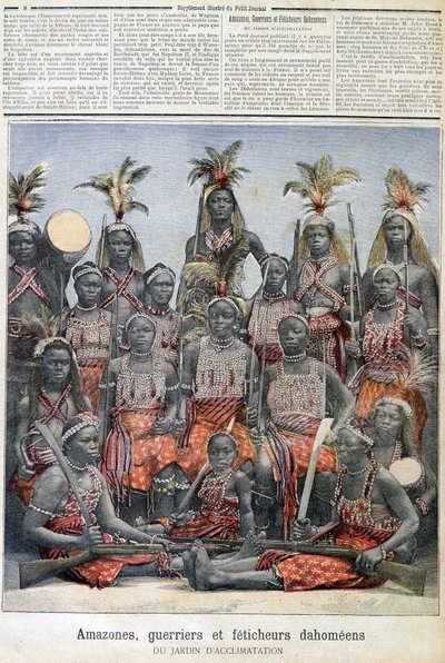 Amazoner, kriger- og Dahomean-fetisjer (fra dagens Benin), fra akklimatiseringens hage - i "" Le Petite Journal"" av 28.02.1891 av Unknown artist