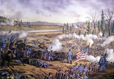 Amerikansk borgerkrig (1861 - 1865): Slaget ved Stones River eller andre slaget ved Murfreesboro, Tennessee 31. desember 1862-02. januar 1863. Gravering av det 19. århundre. av Unknown artist