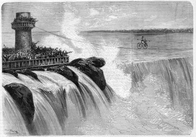 Amerikanske Jenkins krysset Niagara Falls på en Velocipede i 1869. av Unknown artist