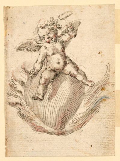 En engel som hamrer en meisel til et brennende beist av Unknown artist