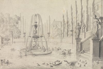 Et dekorativt basseng og fontene av Unknown artist