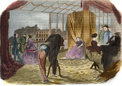 Atelier du photographer de Nadar Jeune (Alban Adrien (Alban-Adrien) Tournachon dit) (1825-1903), boulevard des Italians in Paris. Engraving from 1856. av Unknown artist