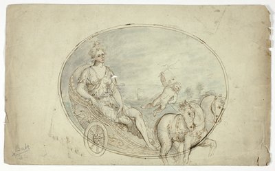 Aurora i sin vogn (rekto); Tre mannlige portrettbyster (verso) av Unknown artist