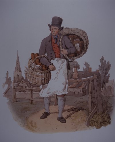 Baker leverer brød, tidlig på 1800-tallet (farge litho) av Unknown artist