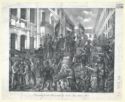 Barrikade ved universitetet 26. mai 1848 i Wien av Unknown artist