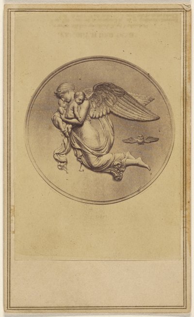 [Basrelieff som viser en engel som bærer to babyer] av Unknown artist