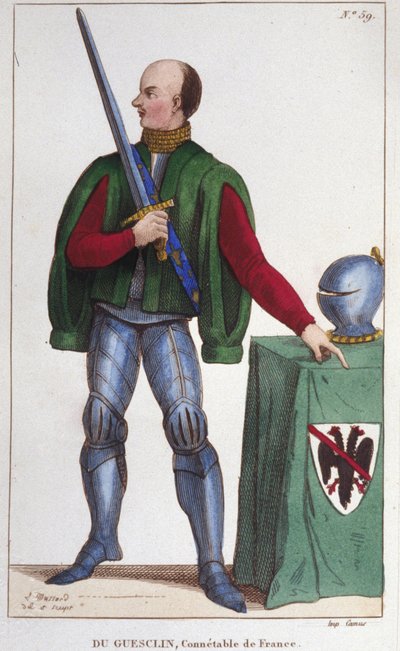 Bertrand du Guesclin (Duguesclin) (ca. 1320-1380). Konstabel i Frankrike. Gravering fra 1830. av Unknown artist