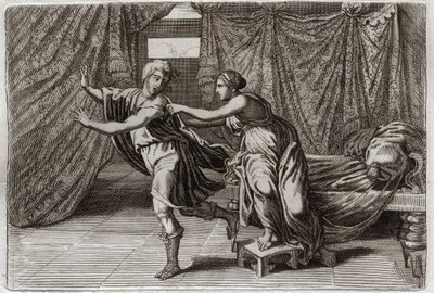 Bibelen til Royaumont, Det gamle testamente: Josephs kyskhet. Josef ble bedt om av kona til Putifar (Potifar), og satt i fengsel. Illustrasjon fra 1811. av Unknown artist