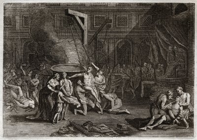 Bible of Royaumont, Old Testament: Martyrdom of the Machabees. The seven Maccabees brothers are martyred rather than betraying their own faith. Illustration from 1811. av Unknown artist