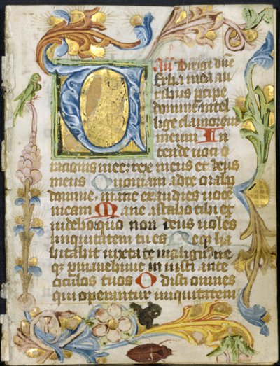 Bifolio fra a Book of Hours: Initial V with Floral Border av Unknown artist