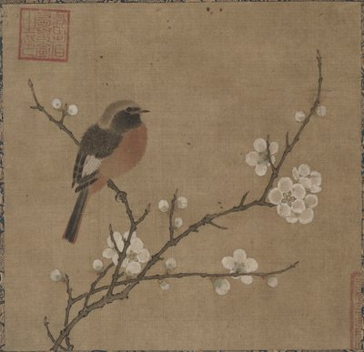 Fugl på en blomstrende gren av Unknown artist