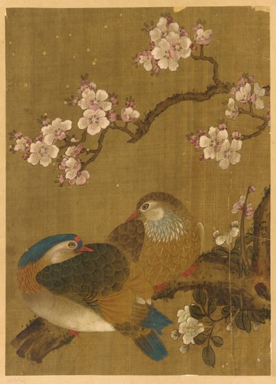 Fugler og plommeblomster av Unknown artist