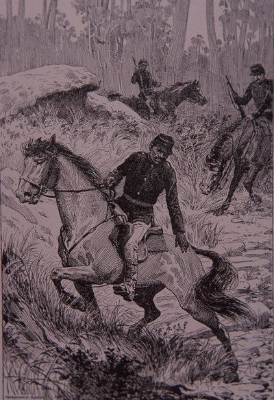 Black Trackers forfølger bushrangers i Australia (gravering) av Unknown artist