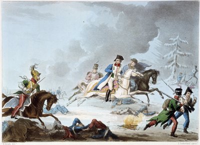 Bonaparte i slaget ved Krasnoi - i "" Napoleonskrigene"" av Sutherland, Dubourg, London av Unknown artist