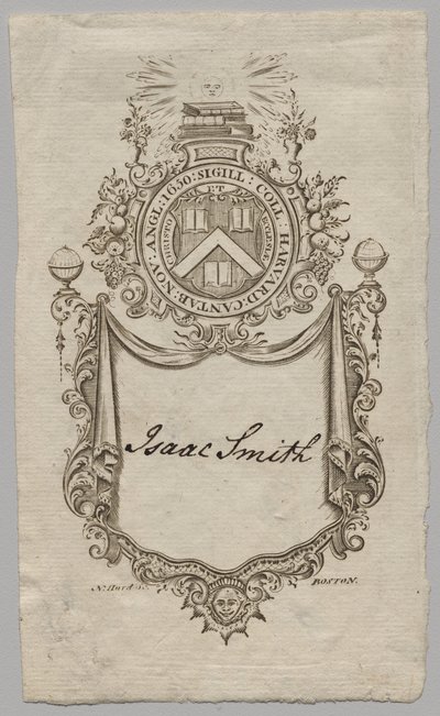 Bokskilt: Våpenskjold med Isaac Smith påskrevet av Unknown artist