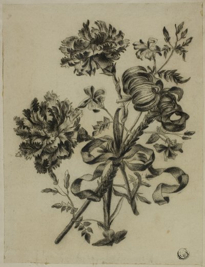 Bukett med nelliker og liljer av Unknown artist