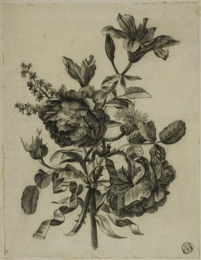 Bukett med roser og liljer av Unknown artist