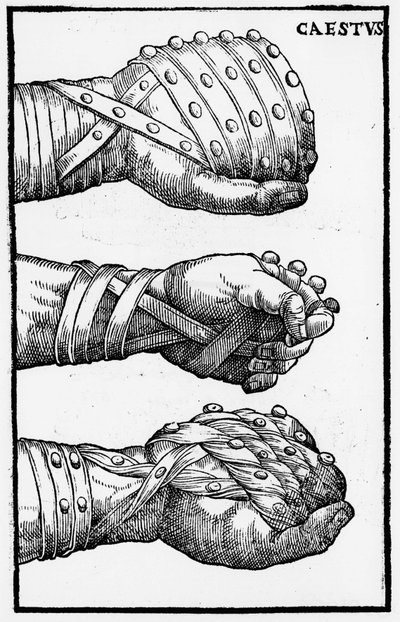 Boksehansker - i "Jerome Mercurialis de Arte Gymnastica", Venezia-utgaven av Unknown artist