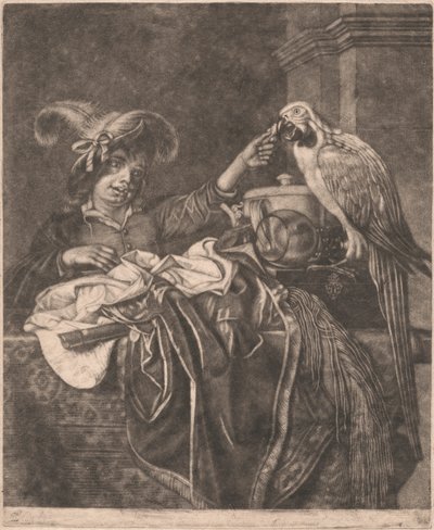 Gutt og en papegøye av Unknown artist