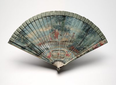 Brisé-fan med en scene av to par i et landskap, ca. 1700-25 av Unknown artist