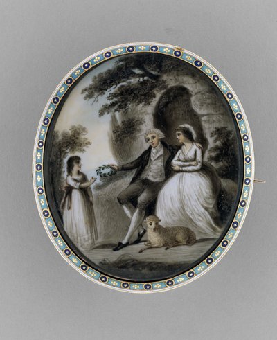 Brosje, ca. 1800 (sepia på elfenben, hår, emalje av Unknown artist