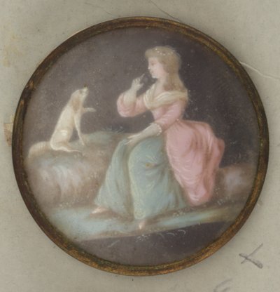 Knapp med malt dame og hund av Unknown artist