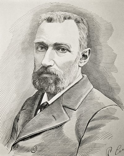 CURIE, Pierre (1859–1906). Fransk fysiker. Portrett av 1898. Gravering. av Unknown artist