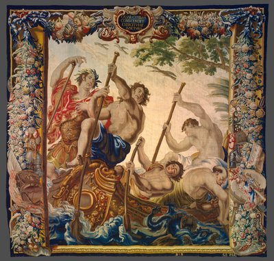 Cæsar legger ut med båt for å bli med i hæren sin fra historien om Cæsar og Kleopatra av Unknown artist