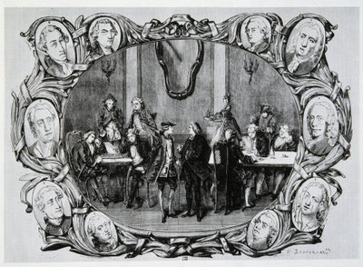 Café Procope i Paris på 1700-tallet med Buffon, Gilbert, Diderot, D
