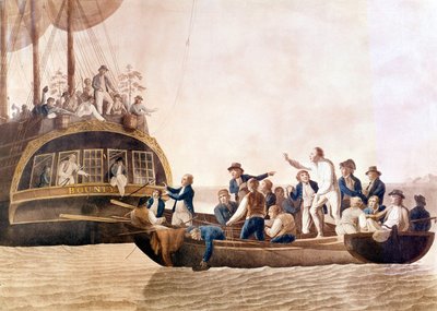 Kaptein William Bligh (1754 - 1817) fra Bounty forlatt av mannskapet hans. av Unknown artist