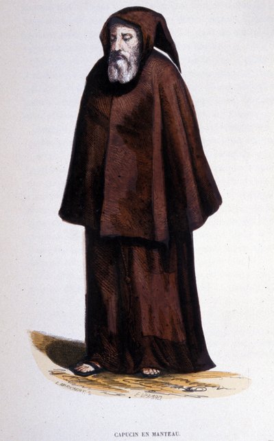 Kapusiner i frakk, gravering fra et album på religiøse ordre, Paris av Unknown artist