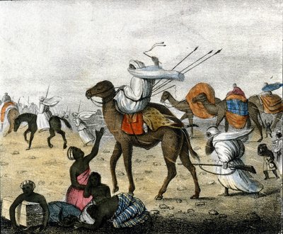 Karavane i ørkenen i Marokko under en vindstorm. av Unknown artist