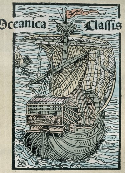 Caravelle "La Pinta" fra ekspedisjonen til Christopher Columbus (fargegravering) av Unknown artist