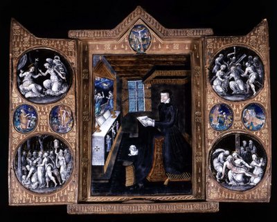Catherine de Medici (Caterina de Medici) (1519-1589) i bønn - triptyk e-post og lær av Unknown artist