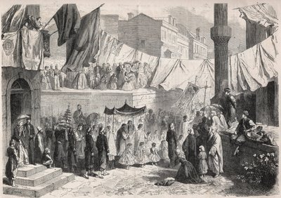 Katolsk prosesjon i gatene i Konstantinopel i anledning Fete Dieu (Fete-Dieu) - Gravering i "" The Illustrous World"" av Unknown artist