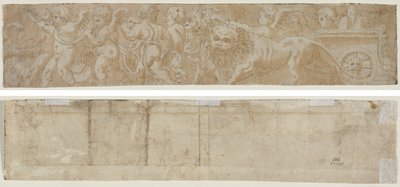 Vogn tegnet av Lions med Amorini (recto) Delvis arkitektonisk studie (verso) av Unknown artist