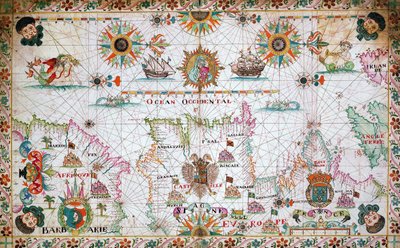 Kart over det vestlige Middelhavet som viser de nordafrikanske og spanske kysten, og Atlanterhavet av Unknown artist