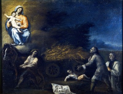 Barn knust av en plog. Ex voto av 1715 fra helligdommen St. Valeria a Seregno (Milano). av Unknown artist