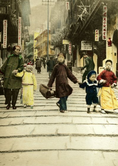 Barn på Pottinger Street i Hong Kong i 1890. Kina av Unknown artist