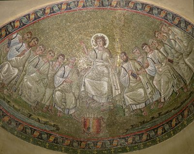 Kristus Lovgiveren, tronende med apostlene, San Lorenzo Maggiore, Milano (mosaikk) av Unknown artist