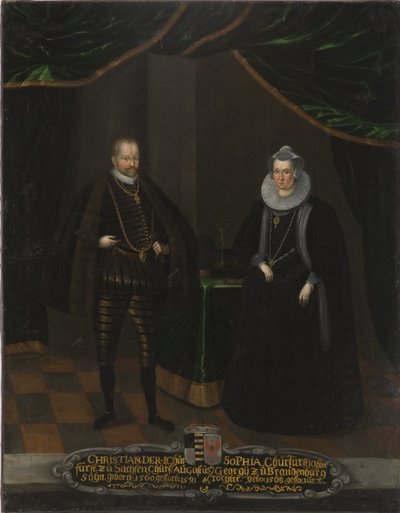 Christian I de Saxe et Sophie de Brandebourg - Portrett av Christian I (1568-1622), kurfyrst av Sachsen og Sophie av Brandenburg (1568-1622), kurfyrst av Sachsen, anonym . Olje på lerret. Mål: 102,5x79 cm. Nationalmuseum Stockholm av Unknown artist