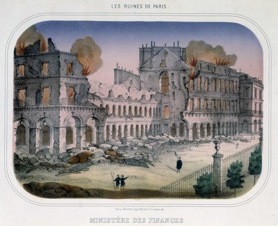 Commune de Paris: Brann i Finansdepartementet (på Tuilerienes tid) 24. mai 1871. Gravering fra 1800-tallet. av Unknown artist