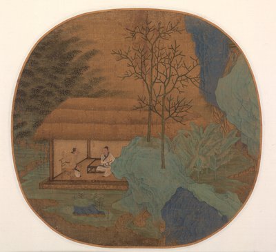 Samtale i en stråtakhytte av Unknown artist