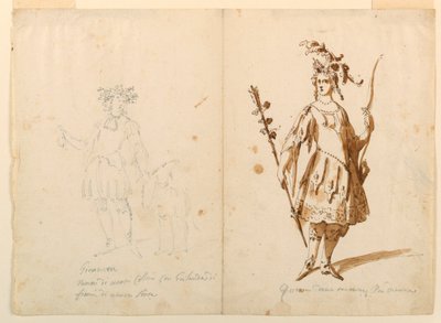 Kostymedesign: Ungdom og Diana for en ballett av Unknown artist