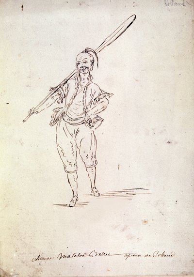 Kostyme for karakteren til Roland i operaen med samme navn av komponisten Niccolo Vito Piccinni (eller Piccini) (1728-1800) etter en libretto av Jean Francois Marmontel (1778). Tegning fra slutten av 1700-tallet av Unknown artist