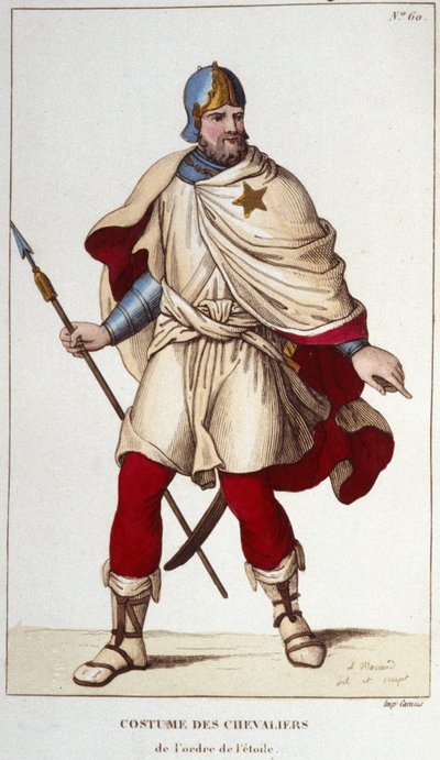 Drakt av Ridder av Stjerneordenen, grunnlagt av Johannes II den gode, i 1351. gravering av 1830 av Unknown artist