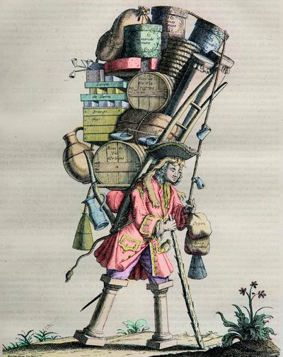 Kostymer fra Parisa gjennom århundret - Gravering nr. 81 med tittelen "Admire la Force" - Karikatur laget av drogister mot Armand Nompar II de Caumont (1679-1761) Hertugen av La Force anklager for monopol i 1721 av Unknown artist